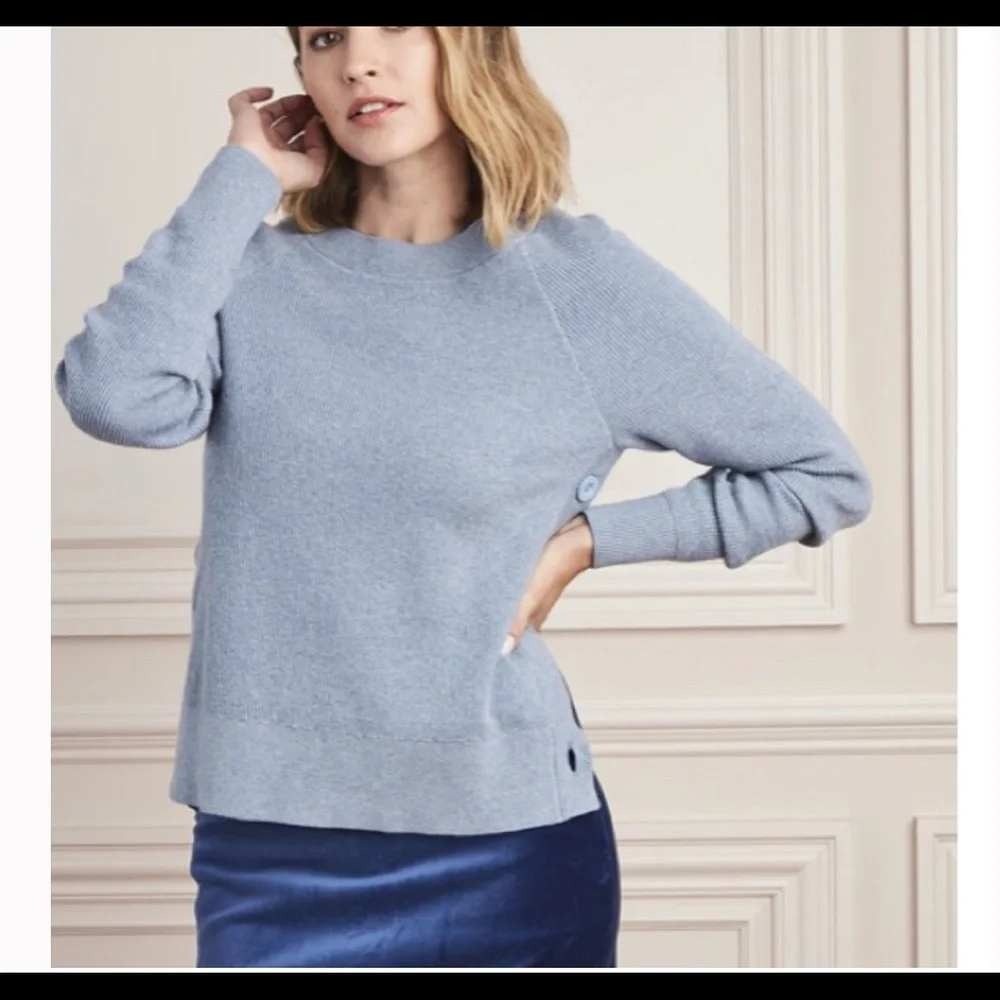 Stella & Dot Blue Ribbed Merino Wool Blend Button Side Slit Sweater XS